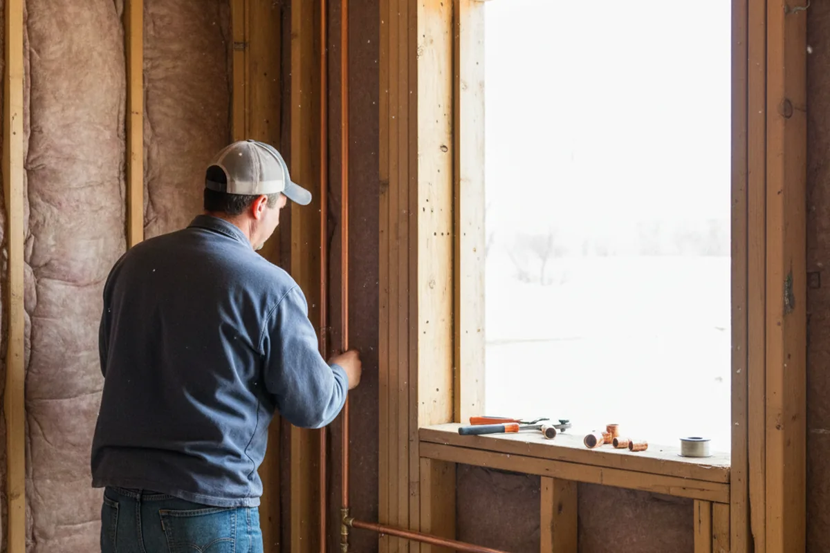 Licensed plumber running new copper supply lines in a North Tonawanda home