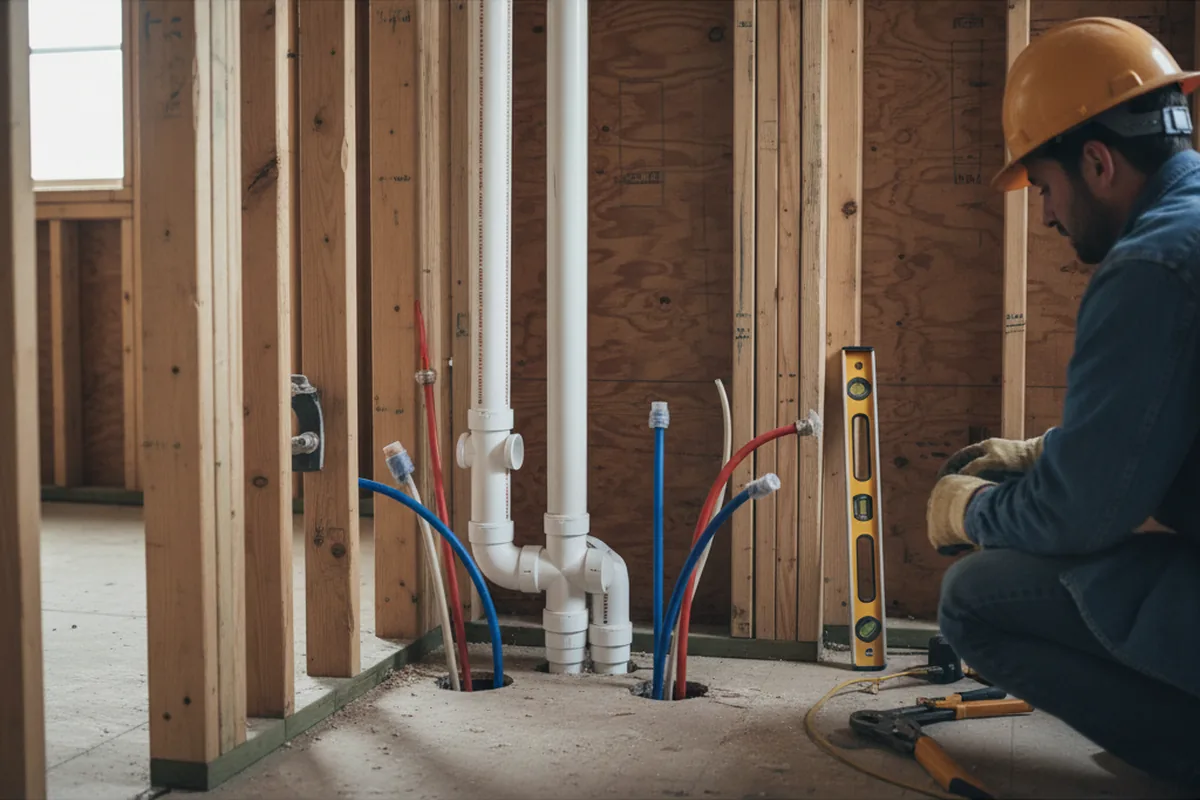 Drain and supply rough-in during Sump Pump Repair in North Tonawanda